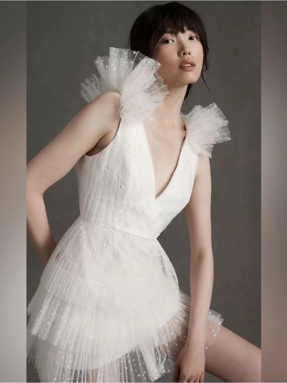 NWT ML Monique Lhuillier Perrie Tiered Tulle Bridal Mini Dress 8